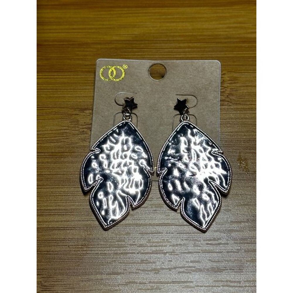 Hammered Metal Leaf Drop Earrings Star Stud Top Boho Statement Style New